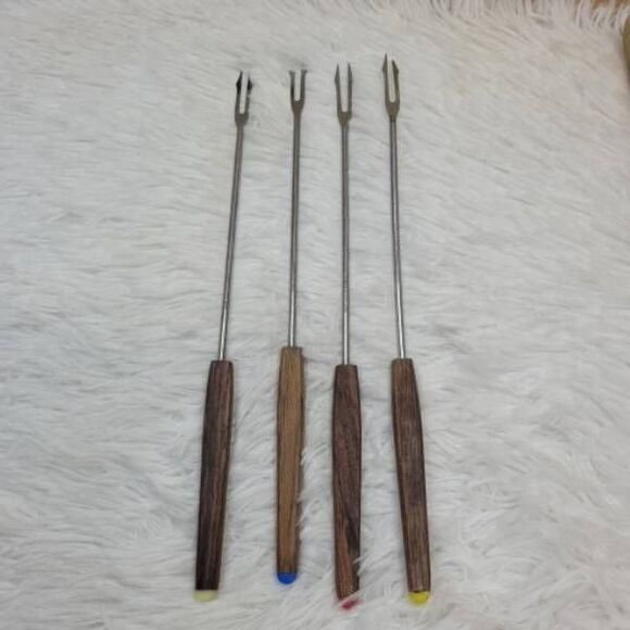 Wood Handled Fondue Forks- Set of 4 - Picture 2 of 4